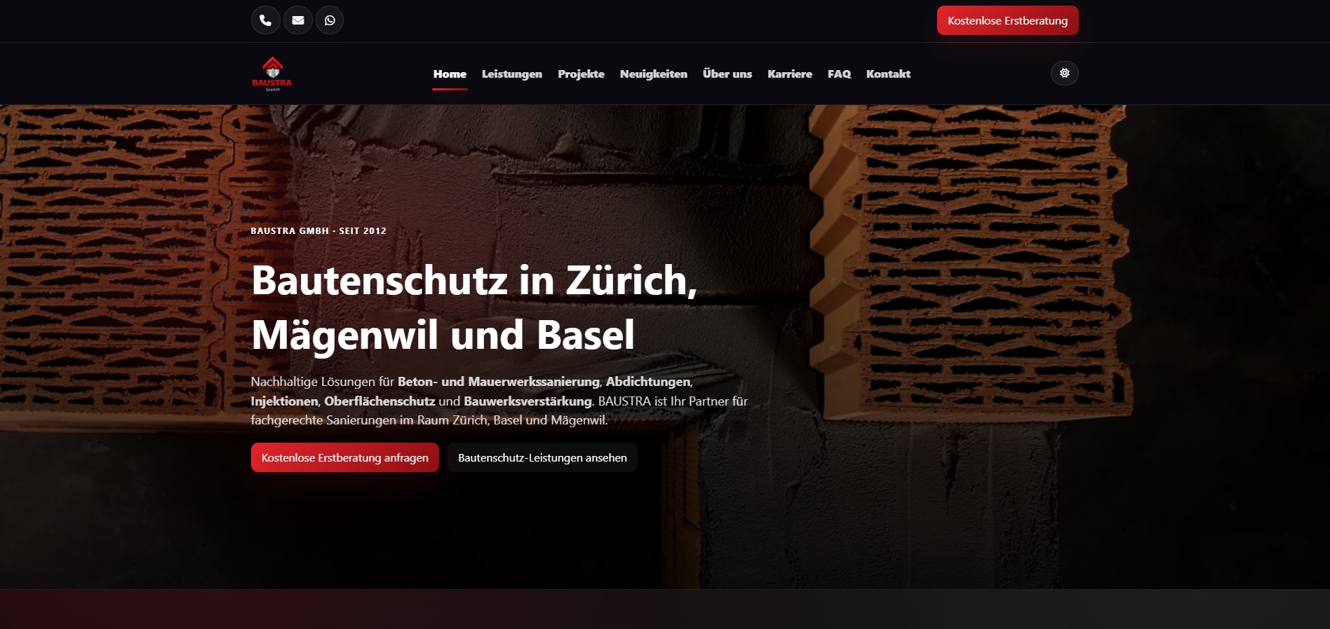 BAUSTRA Startseitendesign