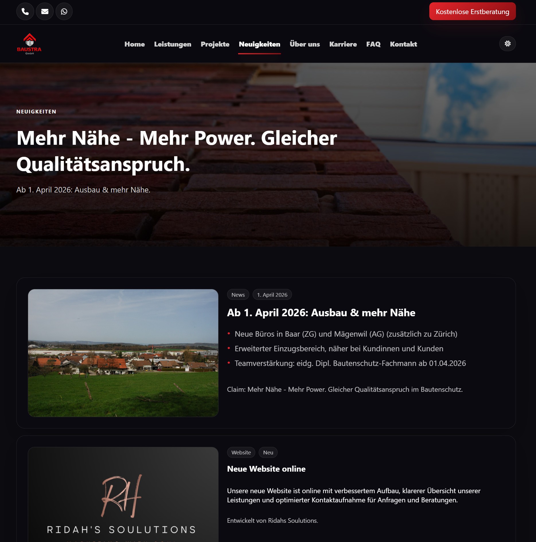 BAUSTRA Bau-Website Bereich