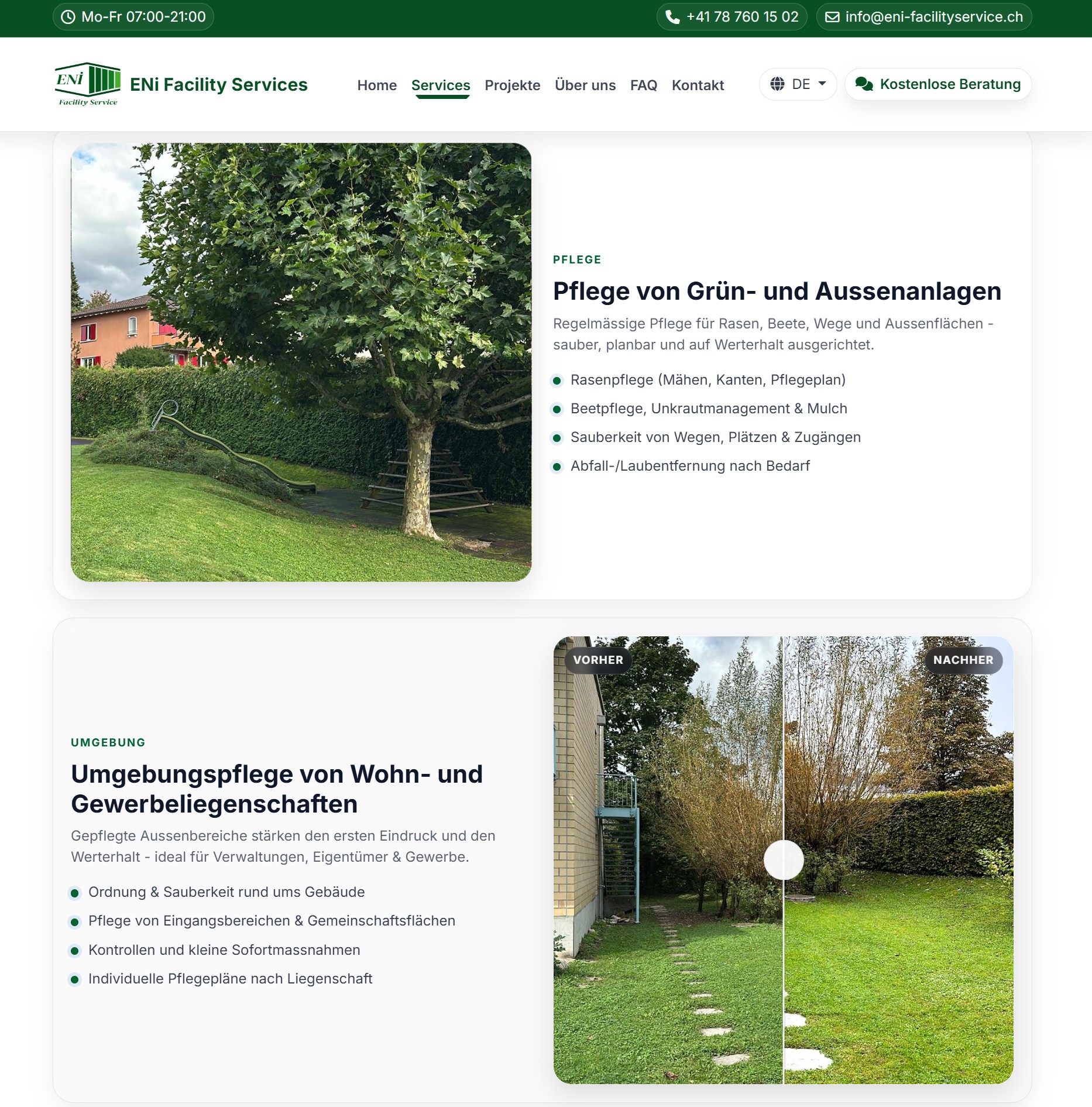 ENi Facility Services Kontakt- und Anfragebereich