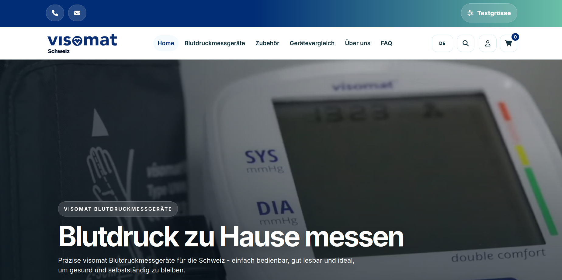 Visomat Schweiz E-Commerce Homepage für Blutdruckmessgeräte